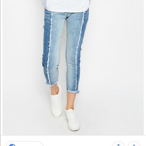 NWOT two toned frayed jeans